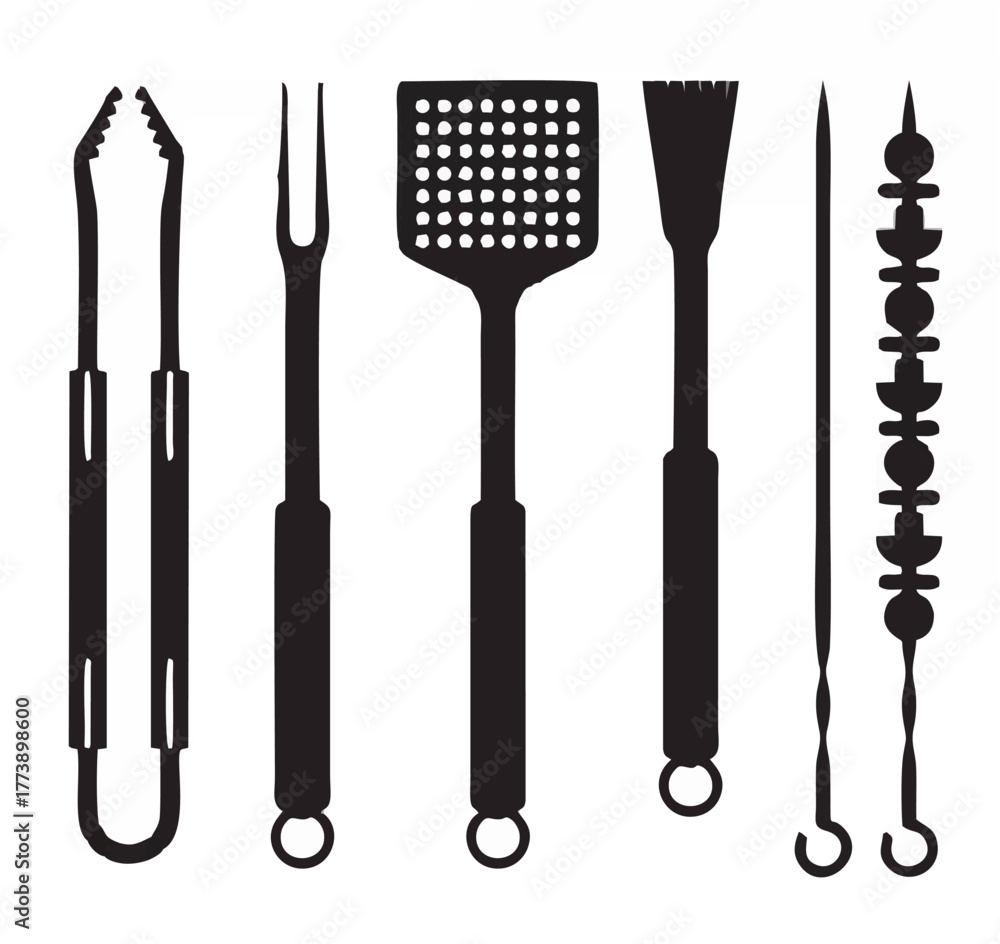 Fototapeta premium Barbecue Utensils Outline Ico...