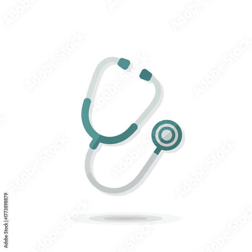 A stylized, minimalist illustration of a teal and white stethoscope casting a soft shadow on a white background.