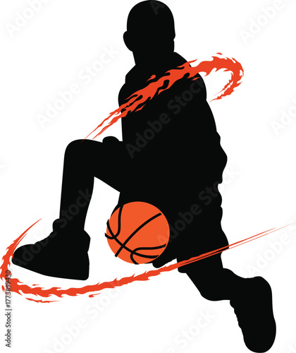 Flaming Basketball Player Silhouette