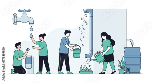 Eco Living Daily Activity Scene, People Practicing Conscious Consumption and Environmental Care