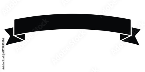 Simple black ribbon banner with folded ends