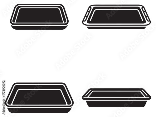 Collection of baking trays and utensils in a clean silhouette style for culinary designs