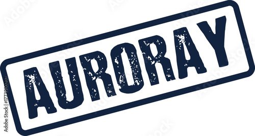 A distinct textured dark blue rubber stamp impression features the word Auroray diagonally