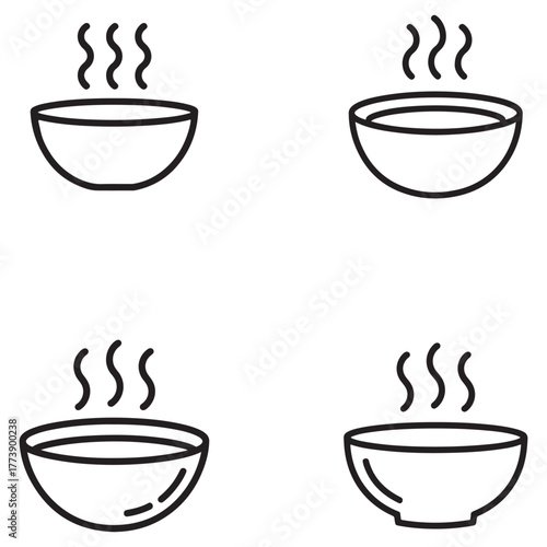 Collection of steaming bowl outline graphics featuring a distinctive silhouette style