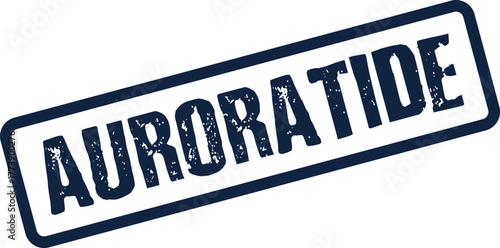 A textured dark blue rubber stamp impression features the word Auroratide diagonally