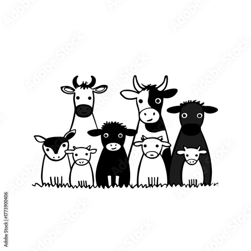 cattle. cattle simple black and white line art vector logo