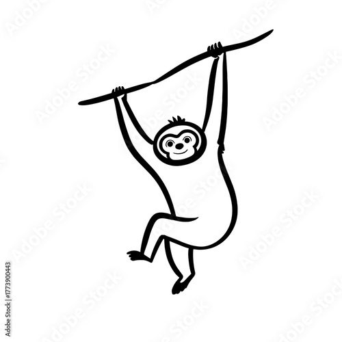 Gibbon. Gibbon simple black and white line art vector logo