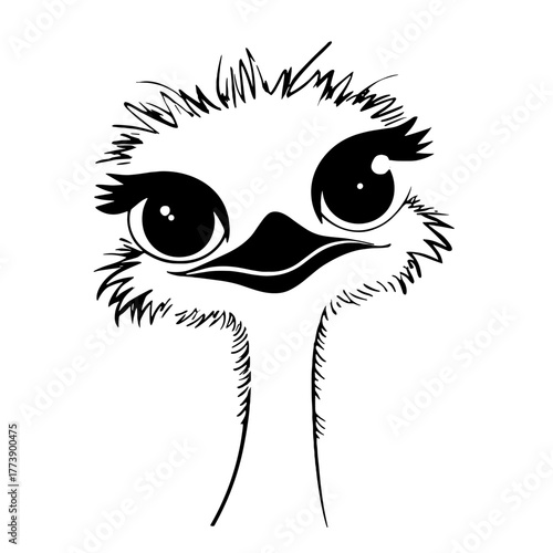 Ostrich. Ostrich simple black and white line art vector logo