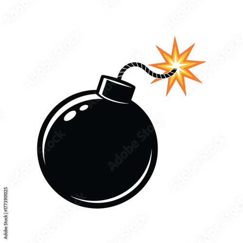 Classic black bomb with a lit fuse and spark