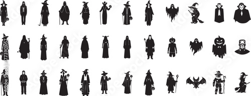Spooky halloween characters silhouette icons collection Vector