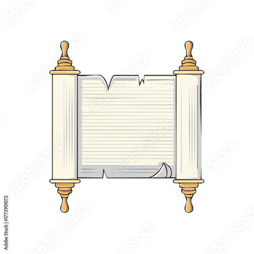 Ancient Scroll Document with Wooden Rollers and Lined Paper