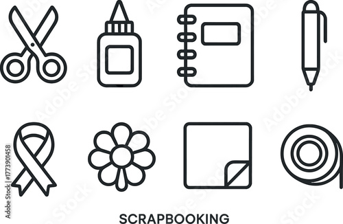 Minimalist scrapbooking icons on dark background