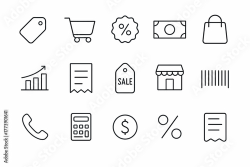Minimalist shopping and retail icons set for ecommerce and sales design