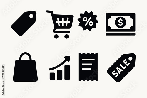 Silhouette shopping icons set for ecommerce and retail design
