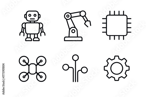Innovative outline icons of robotics and technology