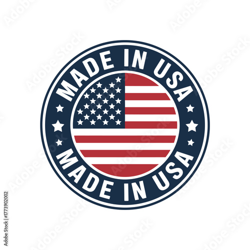 Circular emblem featuring the american flag and made in usa text