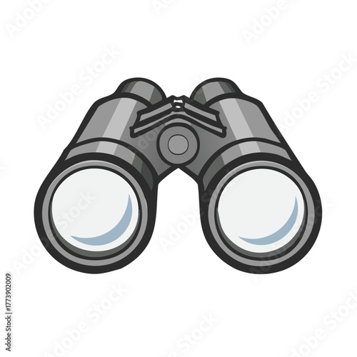 Silver binocular vector graphic with detailed lens design for outdoor exploration and adventure