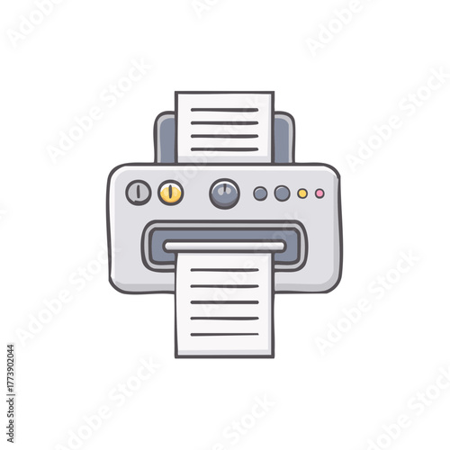 Cute Cartoon Printer Printing Documents Office Device Technology Illustration