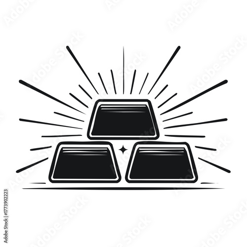 Stylized gold bars graphic with beams, wealth and value illustration