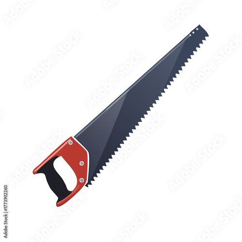 Hand Saw Illustration with Dark Blade and Red Handle for Carpentry and Woodworking