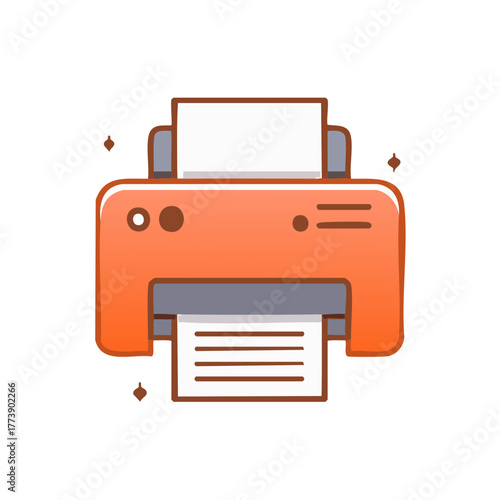 Cute Cartoon Printer Icon Illustration Printing a Document. Kawaii Style Office Equipment Vector.