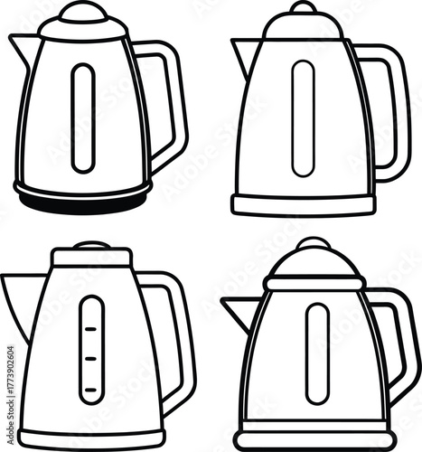 Minimalist Electric Kettle Vector Set | Modern Kitchen Appliance Line Art Design