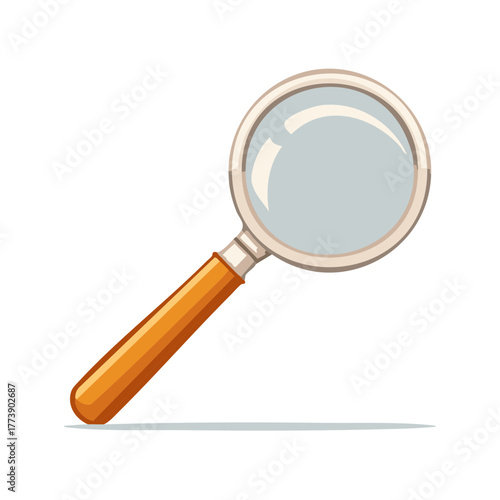 Magnifying Glass Tool with Wooden Handle and Metal Rim on White