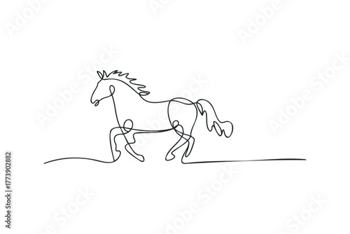 Continuous line drawing of a galloping horse