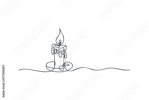Single Line Drawing of a Lit Candle