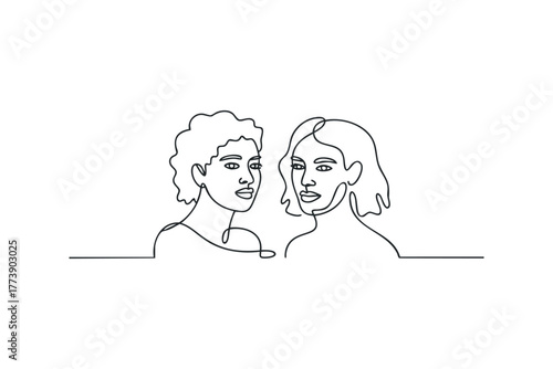 Two women portraits drawn with continuous line style