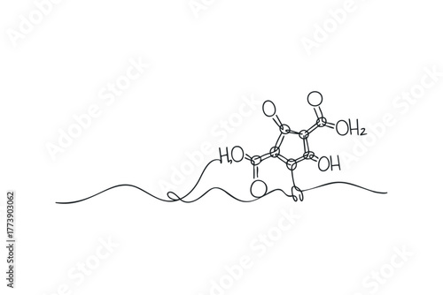 Vitamin C molecule outline on wavy line