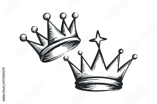 Two stylized crowns with simple decorative elements