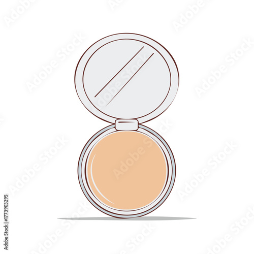 Open compact powder case with mirror and makeup foundation for face