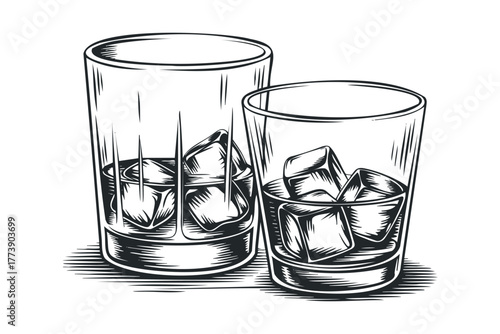 Two glasses filled with ice cubes