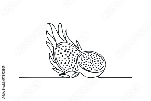 Line drawing of sliced dragon fruit
