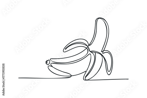Single Line Drawing of a Partially Peeled Banana