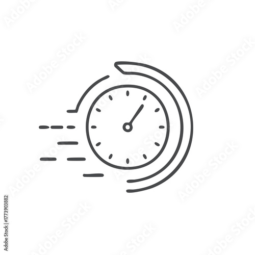 Rapid Time Illustration: Clock Showing Speed with Motion Line, Deadline, Efficiency, and Urgency
