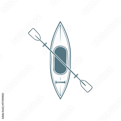 Top View of a Single Person Kayak and Paddle, Minimalist Line Art Illustration