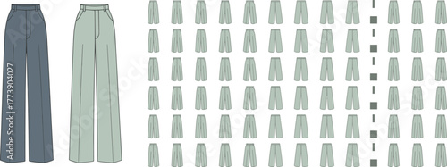 Women wide leg pants fashion flat sketch, vector illustration, clothing design template, front view