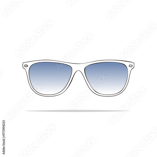 Vector illustration of classic white frame sunglasses with blue gradient lenses