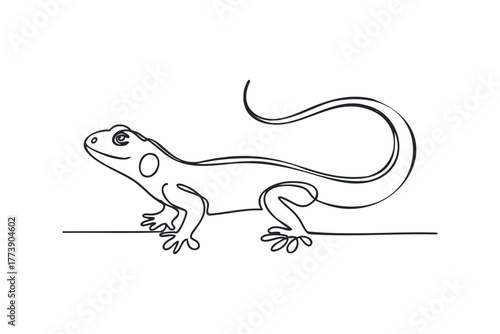 One line drawing of a lizard on a horizontal surface