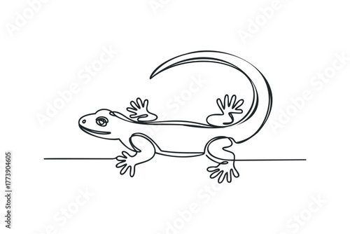 Continuous Line Drawing of a Gecko on White Background