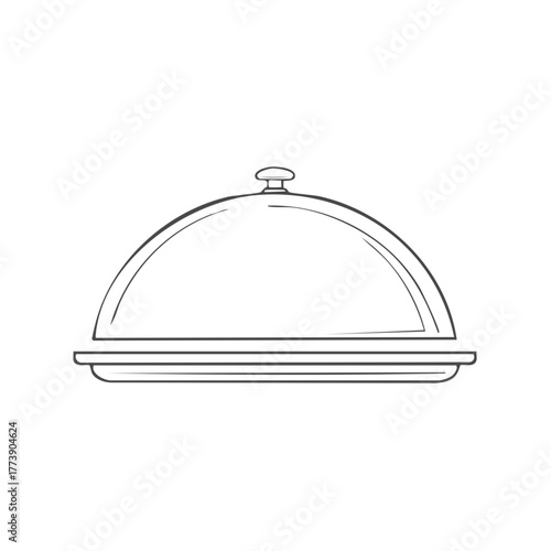 Food cloche serving dome and tray line art illustration for restaurant service
