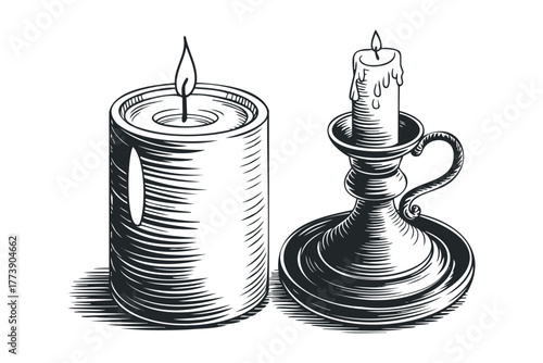 Two lit candles in a vintage style drawing