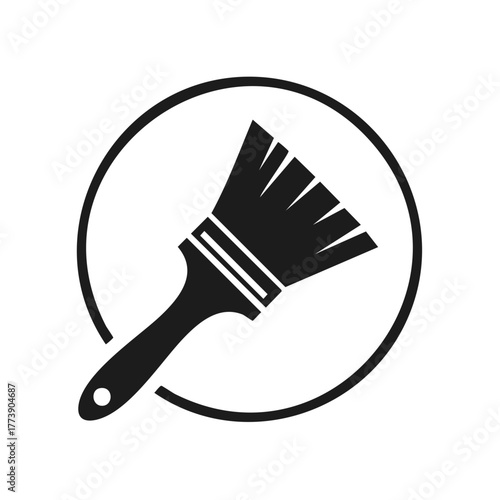 Black paint brush tool icon within a circular outline representing art creativity and decoration