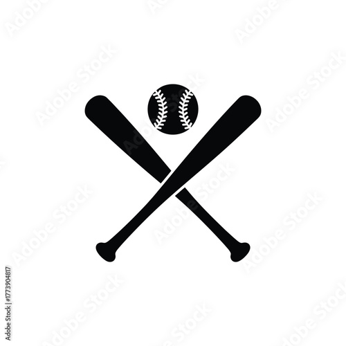 Baseball and crossed bats silhouette icon