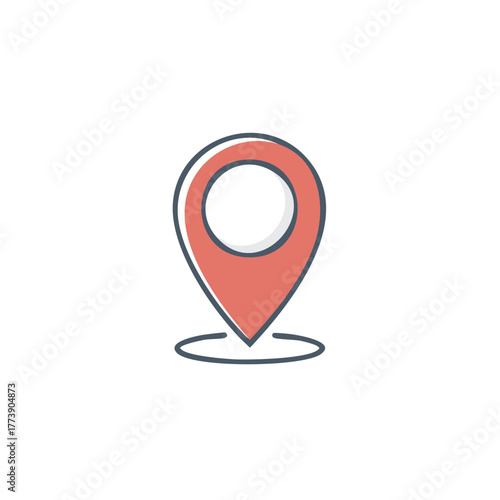 Simple map pointer icon with circular outline and coral red color
