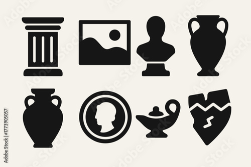 Classic artifacts and sculpture silhouettes for icon design