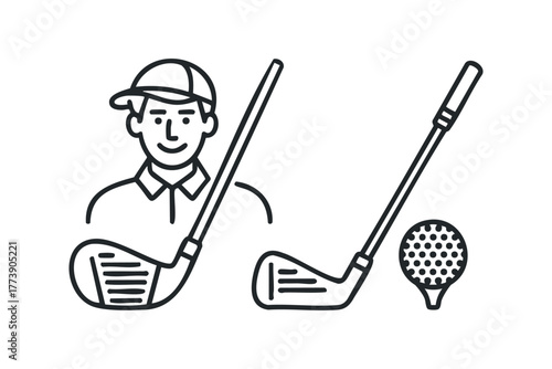 Golfer with Club and Ball on Tee Icon