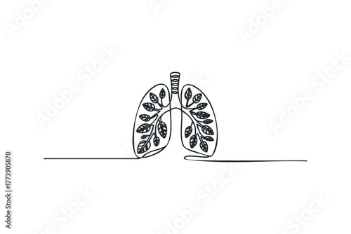Abstract Lungs with Leaves Minimalist Line Art